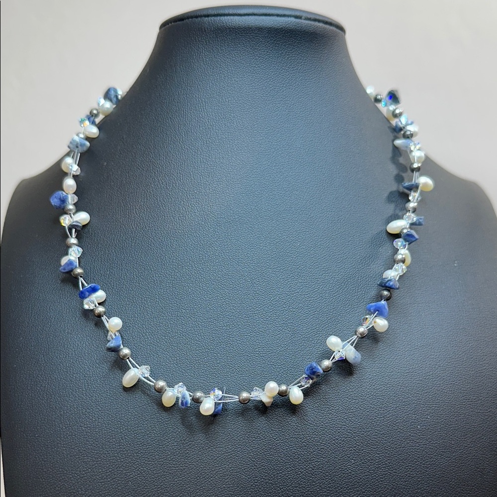 Bohemian Style Stone Freshwater Pearls & Crystal Vintage Wire Necklace